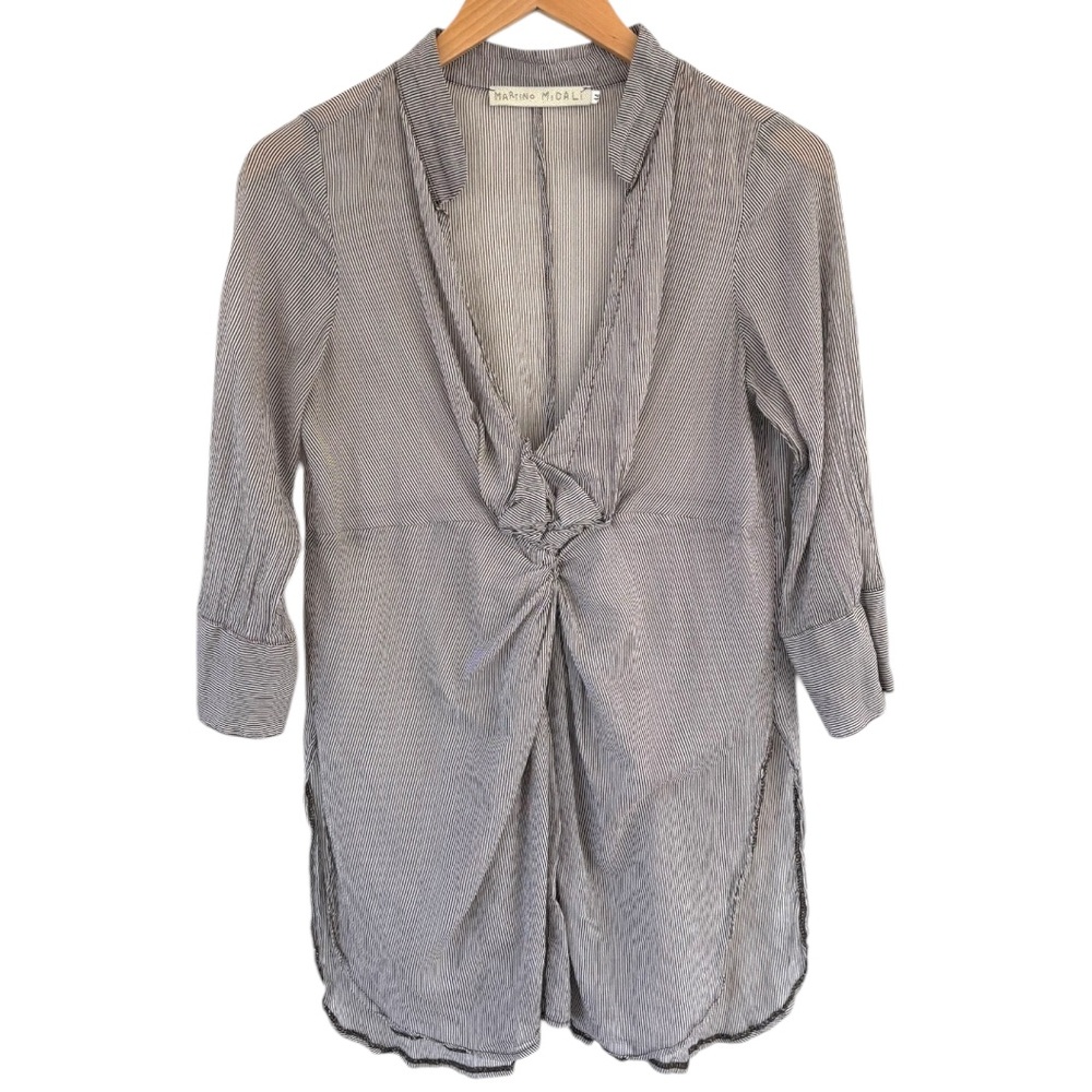 MARTINO MIDALI Italy Semi-sheer Dark Brown and White Stripe Shirt, size 44